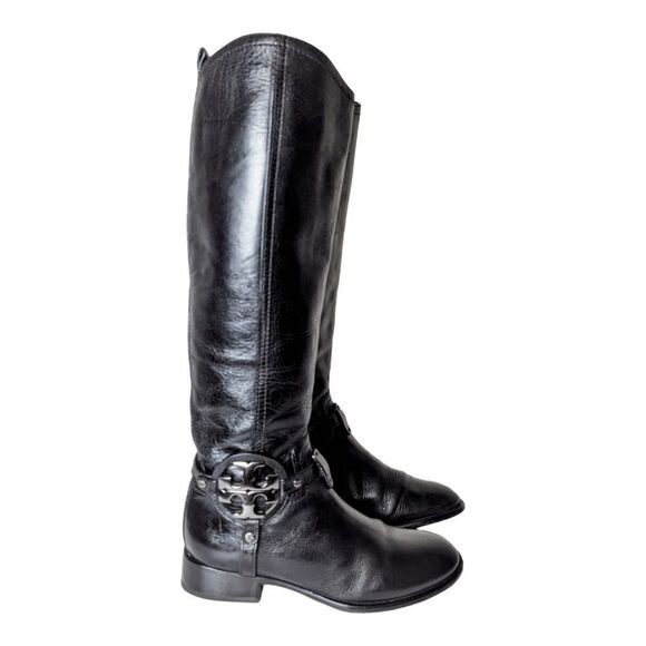 TORY BURCH Aaden Black Leather Riding Boot Size 5M - Picture 3 of 9